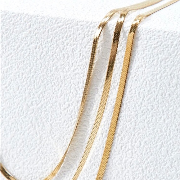 Gold Stainless Steel Fishbone layered Necklace - Picture 6 of 7